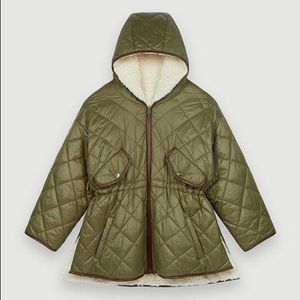 Maje Olive Green Quilted Teddy Jacket